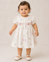 Calyx Baby Girl Floral Smocked Cotton Frock 0–3 Months Cream & Pink