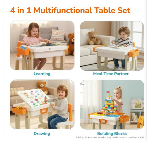 R for Rabbit Little Genius Learner 4-in-1 Study Table Set 3–7 Years Grey Multi