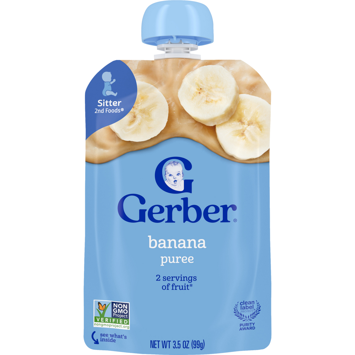 Gerber Banana Puree Baby Food Pouch – Stage 2, 3.5 oz (99g)