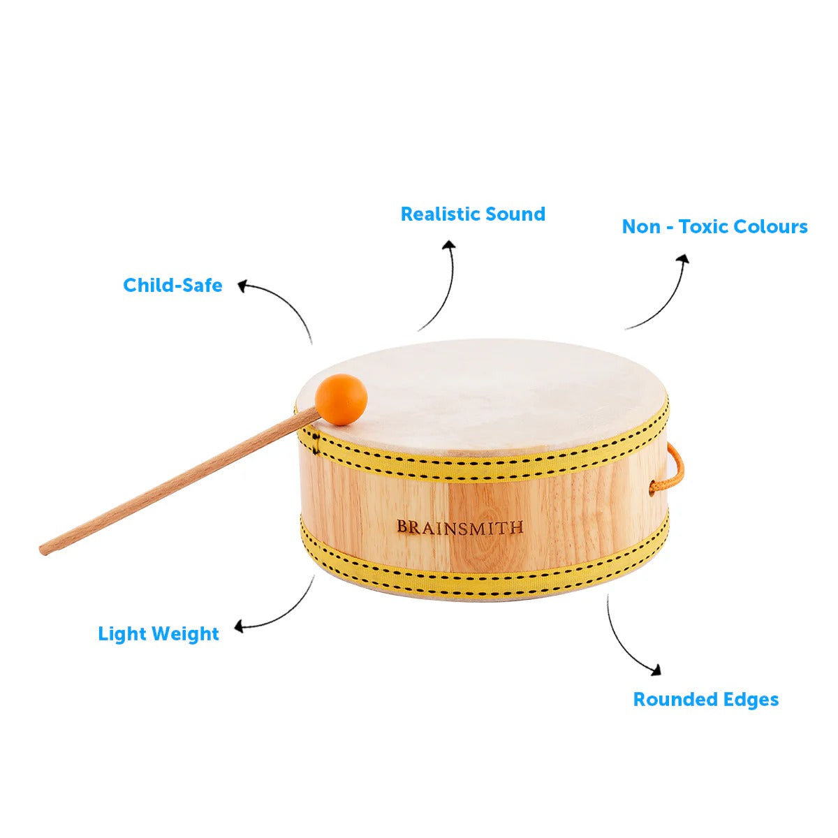 Brainsmith Tom-Tom Drum 15.5 × 6 × 17.5 cm Natural Wood