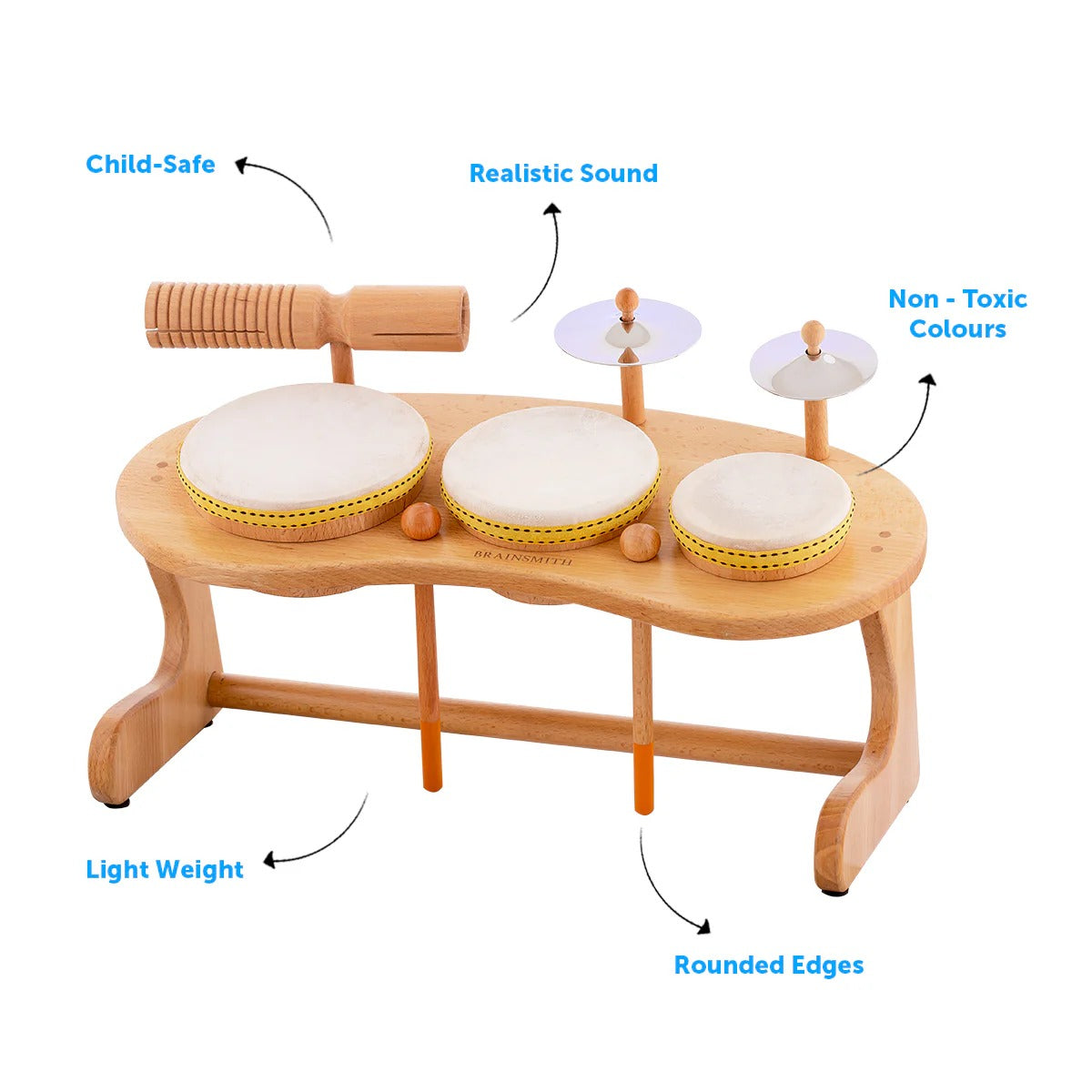 Brainsmith Mini Drum Set | Wooden Musical Toy for Kids 1–6 Years