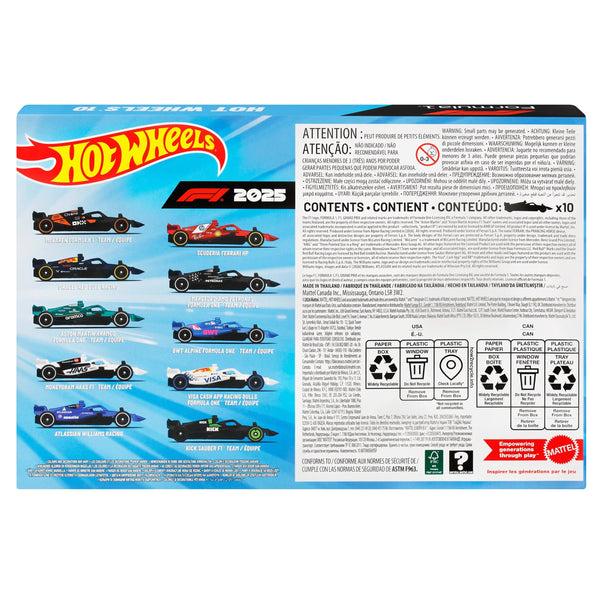 Hot Wheels 2025 Formula One Racing Team Set Of 10