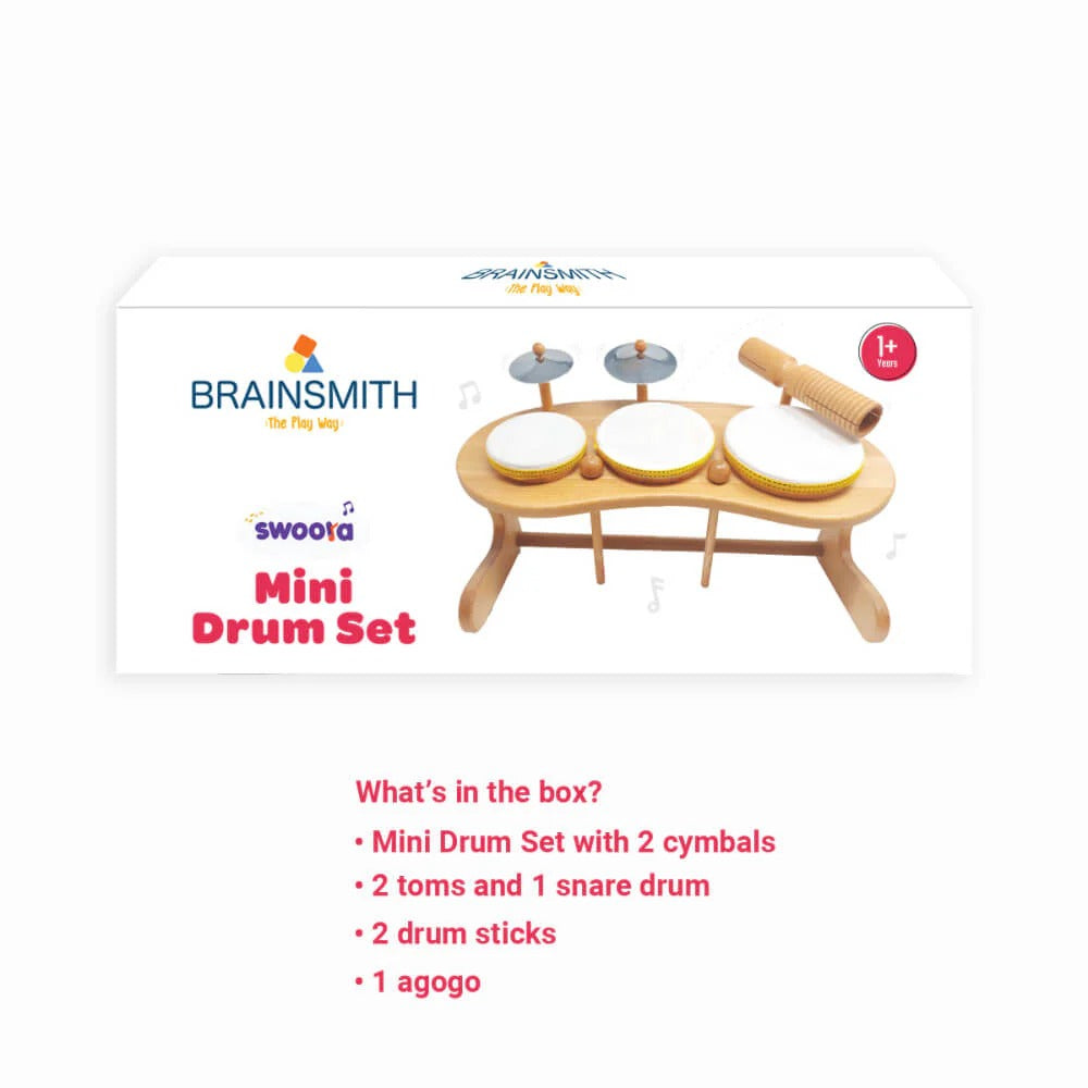 Brainsmith Mini Drum Set | Wooden Musical Toy for Kids 1–6 Years