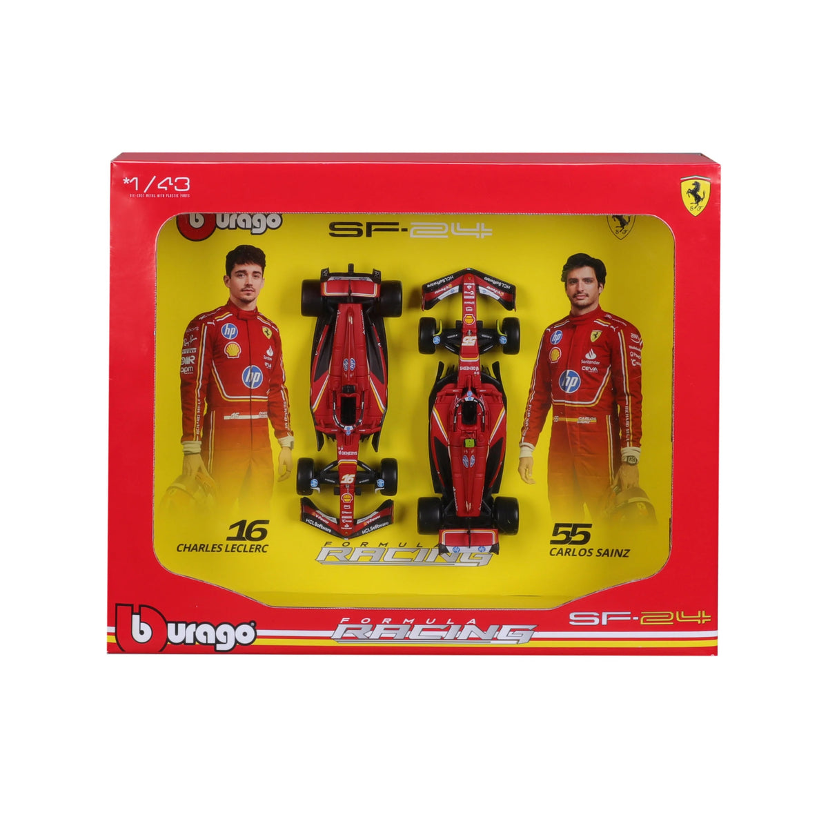 Bburago 1/43 Ferrari SF-24 Set of 2 Formula 1 Models #16 Charles Leclerc & #55 Carlos Sainz