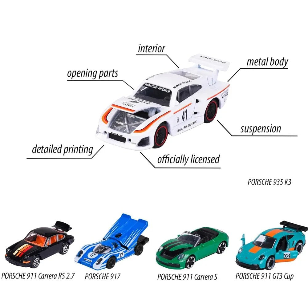 Majorette Diecast Porsche Edition Collection (Pack of 5) Car Models