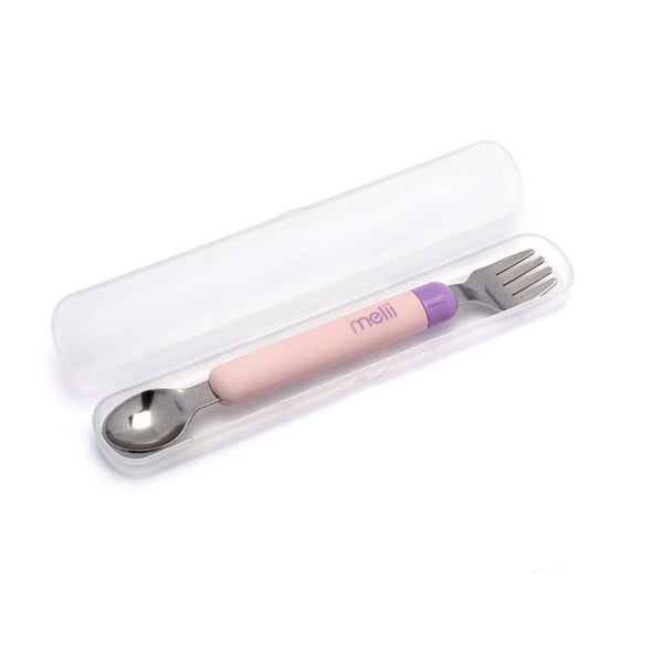 Melii Detachable Spoon & Fork With Case - Pink Spoon Purple Fork