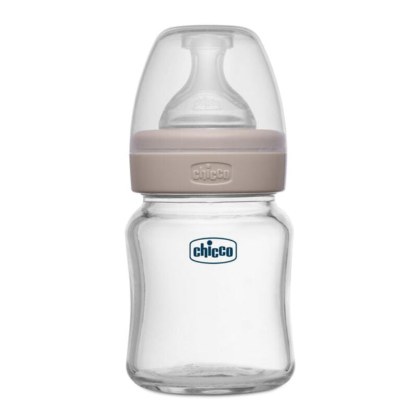 Chicco Well-Being Glass Feeding Bottle 120ml, Slow Flow Neutral 0M+