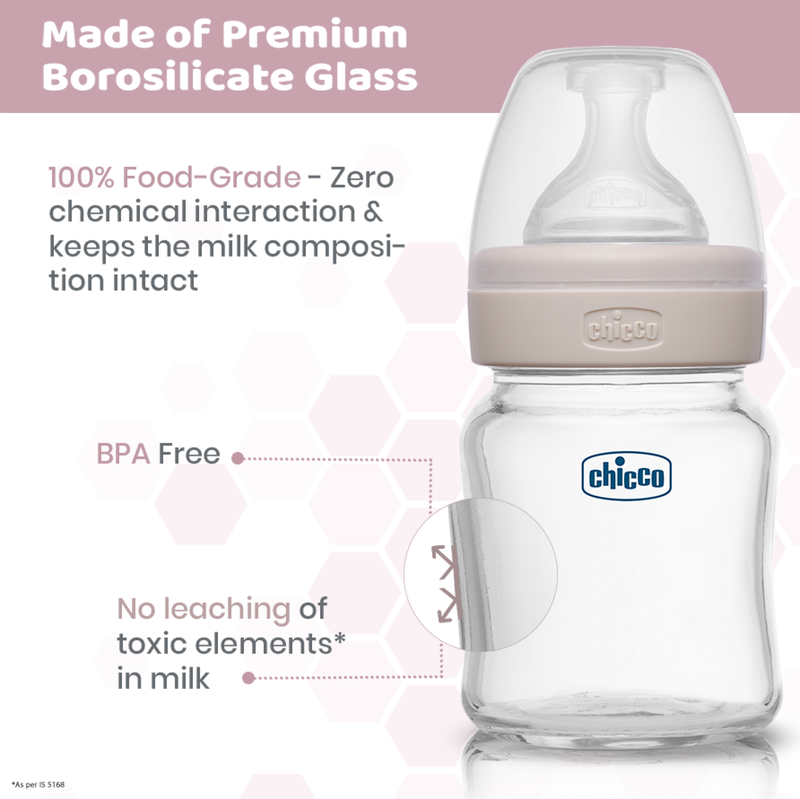 Chicco Well Being Glass Feeding Bottle 120 ml Slow Flow Neutral