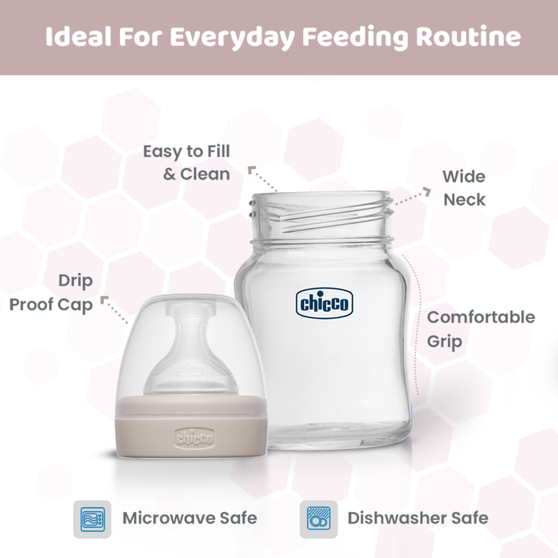 Chicco Well Being Glass Feeding Bottle 120 ml Slow Flow Neutral