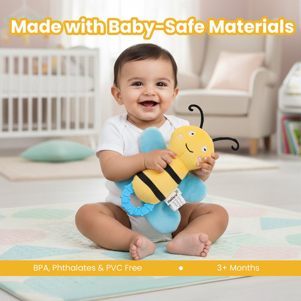 Nuluv Crinkly Bee Baby Sensory Toy 13 × 12.5 × 12.5 cm Yellow & Blue