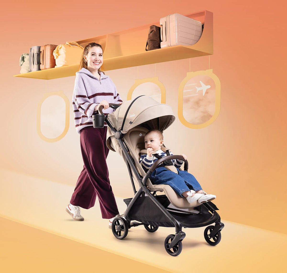 Joie Porto Lightweight Cabin Stroller Birth to 22 kg Cashew
