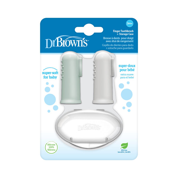 Dr. Brown's Silicone Finger Toothbrush With Case Pack Of 2 - Grey And Light