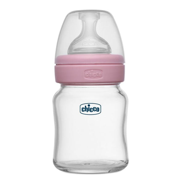 Chicco Well-Being Glass Feeding Bottle 120ml, Slow Flow Pink 0M+