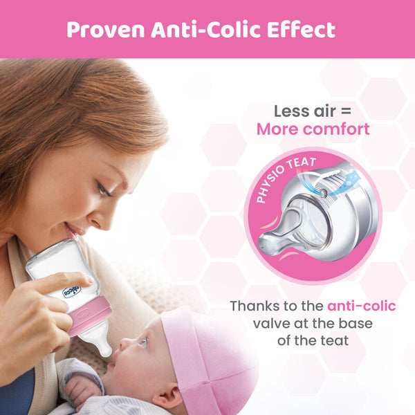 Chicco Well-Being Glass Feeding Bottle 120ml, Slow Flow Pink 0M+