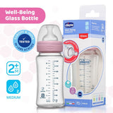 Chicco Well Being Glass Feeding Bottle 240 ml Medium Flow Pink