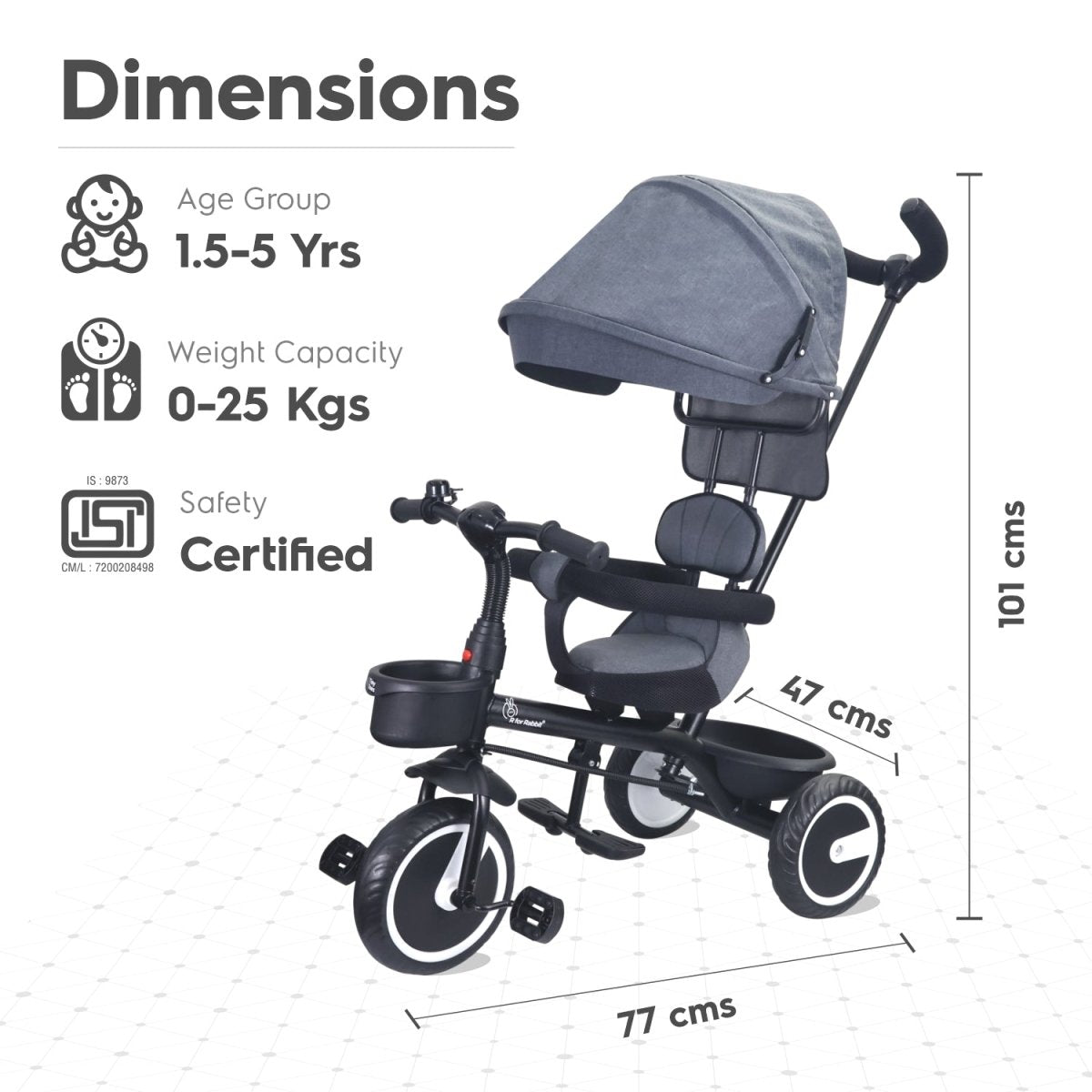R For Rabbit Tricycle Tiny Toes T30 - Ace Grey