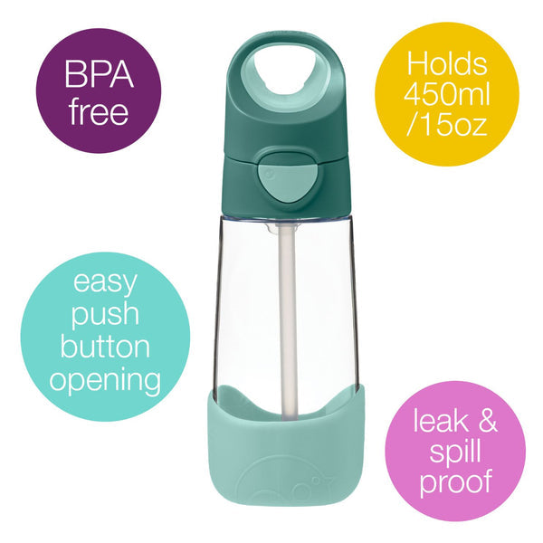 B Box Tritan Straw Drink Bottle 450Ml - Emerald Forest Green