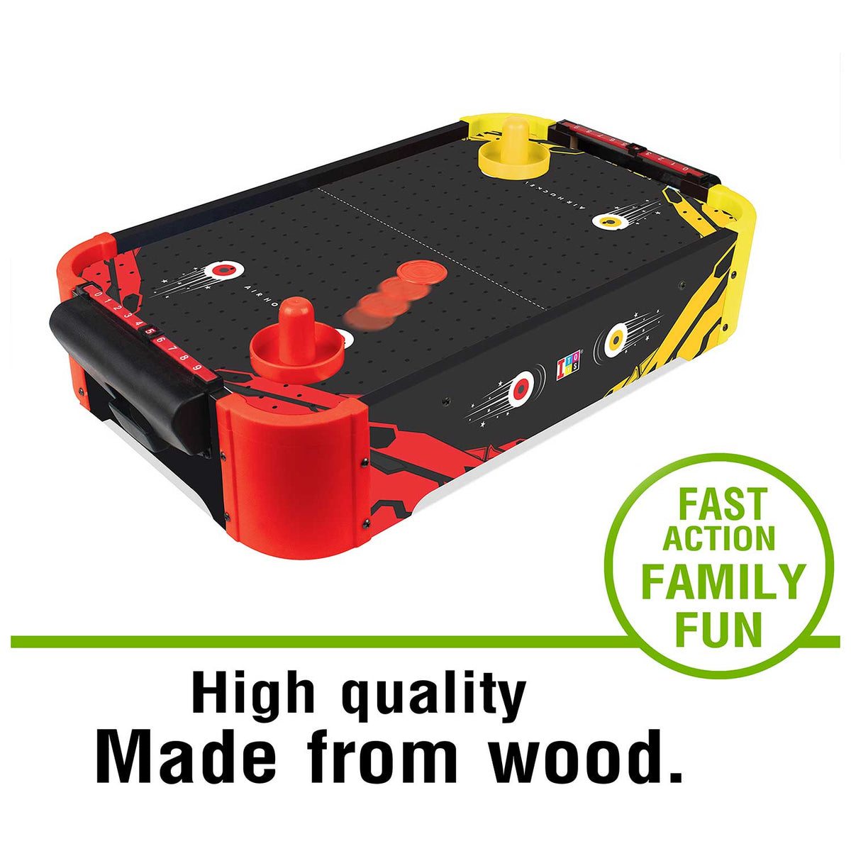 iToys Tabletop Air Hockey Small – Red, Black & Yellow