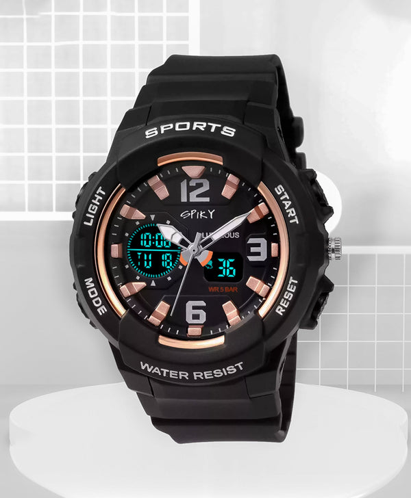 Spiky Eva6 Analog & Digital Sporty Watch - Black