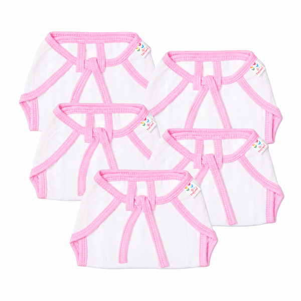 Tinycare Reusable Baby Nappies With Coloured Borders Plain Pink ( Pack of 5 ) - Medium Size