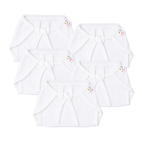 Tinycare Reusable Baby Nappies With Coloured Borders Plain Whie ( Pack of 5 ) - Zero Size