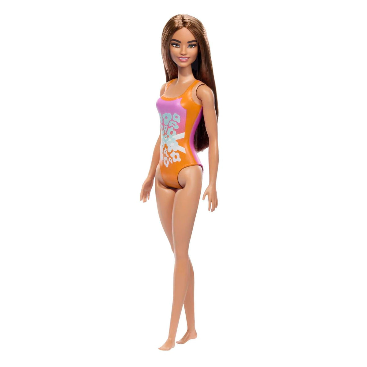 Barbie Beach Doll with Light Brown Hair & Tropical Swimsuit β Pink & Orange
