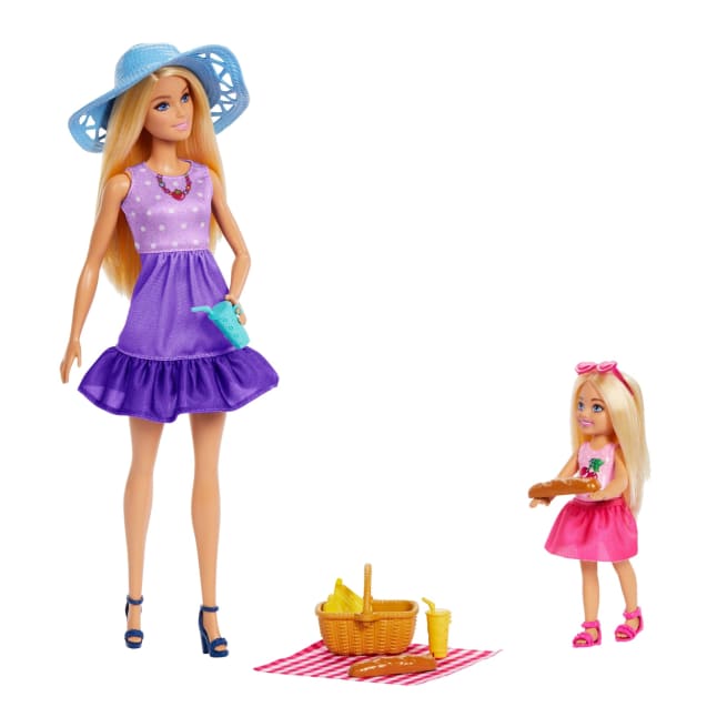 Barbie Family & Friends Picnic Playset with 2 Dolls & 9 Accessories Multicolour