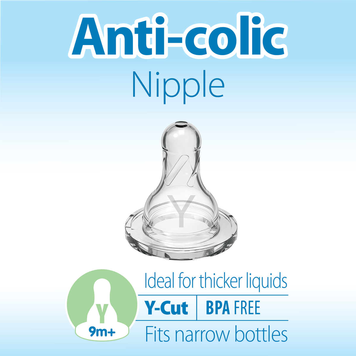 Dr. Brown’s Natural Flow Narrow Y-Cut Nipple 2-Pack 9m+ Clear