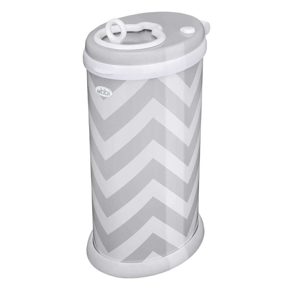 Ubbi Stainless Steel Diaper Pail with Child Safety Lock - Grey/Chevron