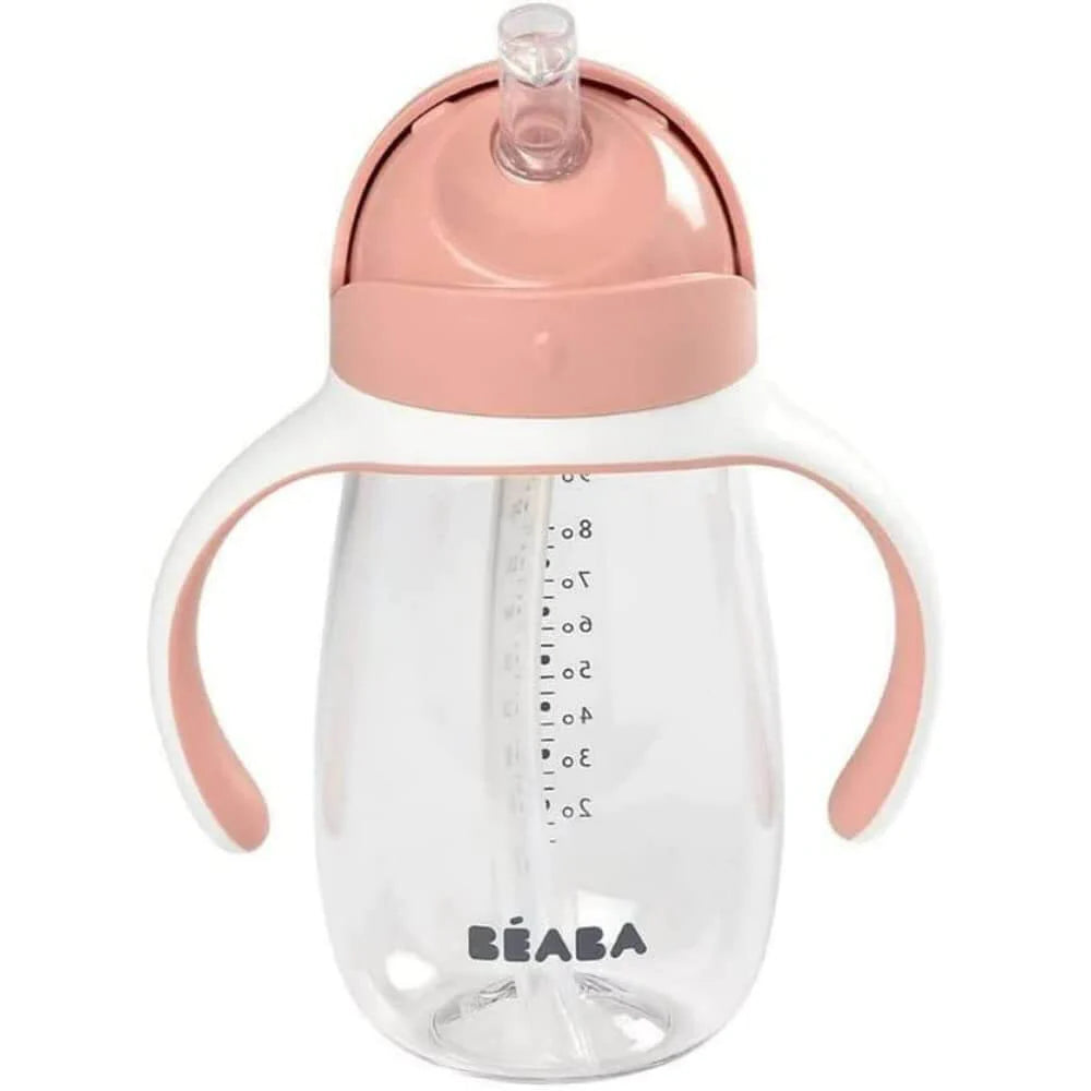 Béaba 2-in-1 Straw Cup 300 ml with Removable Handles – Vintage Pink