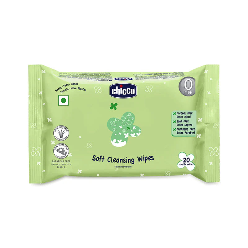 Chicco Soft Cleansing Baby Wipes 20 × 15 cm Pack of 20