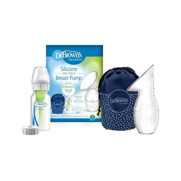 Dr Browns Silicone One-Piece Breast Pump With Options+ Anti-Colic Bottle And Travel Bag