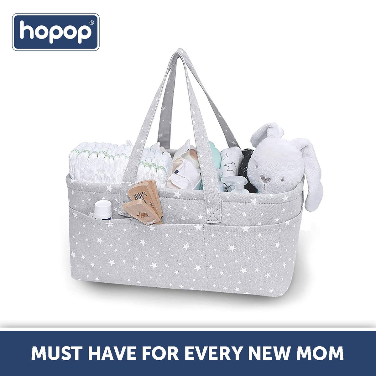 Hopop Baby Diaper Caddy Organiser 16 x 10 x 7 Inches Grey
