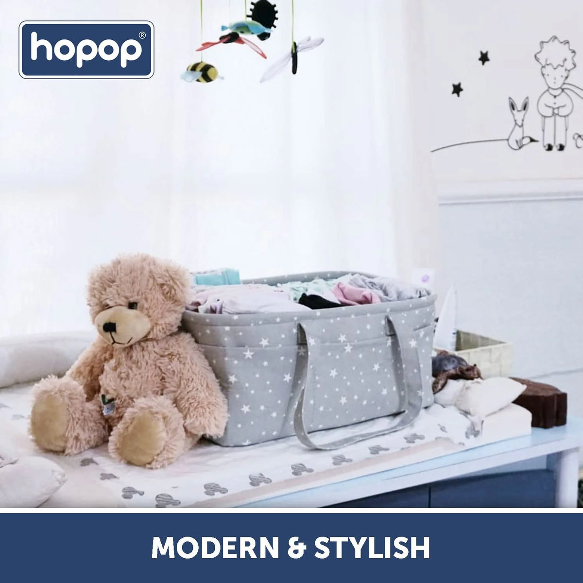Hopop Baby Diaper Caddy Organiser 16 x 10 x 7 Inches Grey
