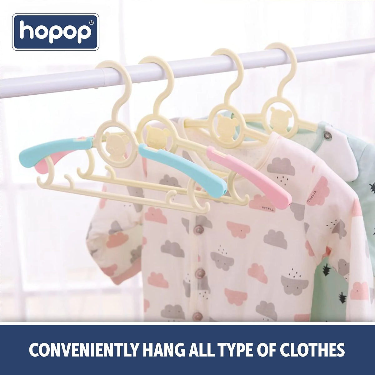 Hopop Adjustable Anti-Slip Baby Clothes Hangers Pack of 6 – Multicolo