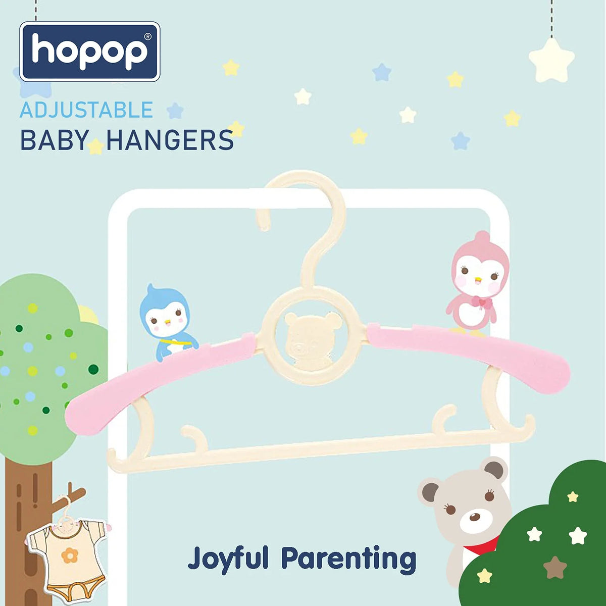 Hopop Adjustable Anti-Slip Baby Clothes Hangers Pack of 6 – Multicolo