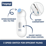 Hopop Electric Baby Nail Trimmer Safe & Silent Grooming with Storage Case 0M+ – White