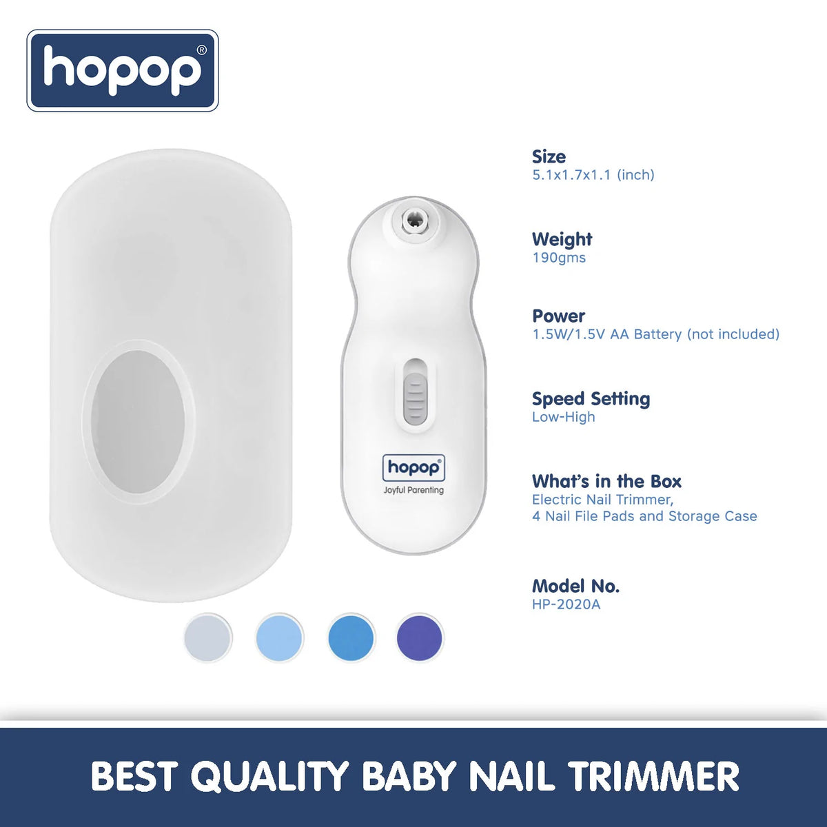 Hopop Electric Baby Nail Trimmer Safe & Silent Grooming with Storage Case 0M+ – White