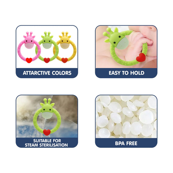 Hopop Easy Grip Giraffe Silicone Teether - Assorted Colour