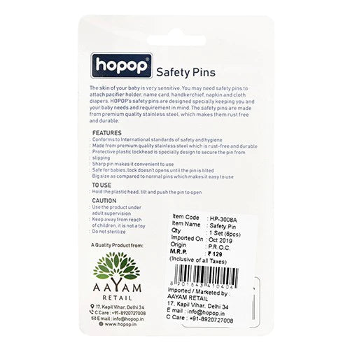 Hopop Multi-Color Nappy Pins Pack Of 6