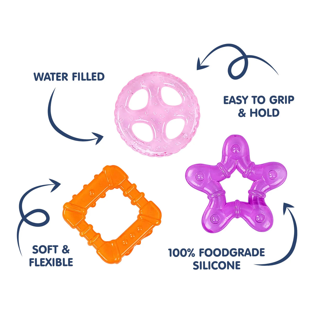 Hopop Multi-Textured Water-Filled Cooling Teether Star Pack of 3 Assorted Colors
