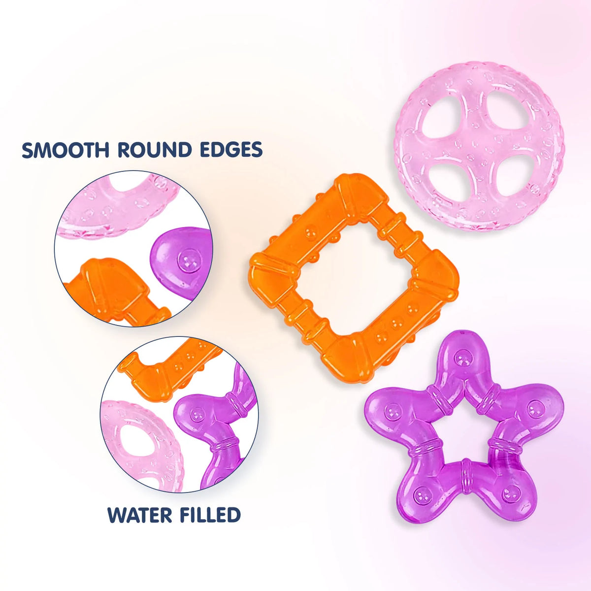 Hopop Multi-Textured Water-Filled Cooling Teether Star Pack of 3 Assorted Colors