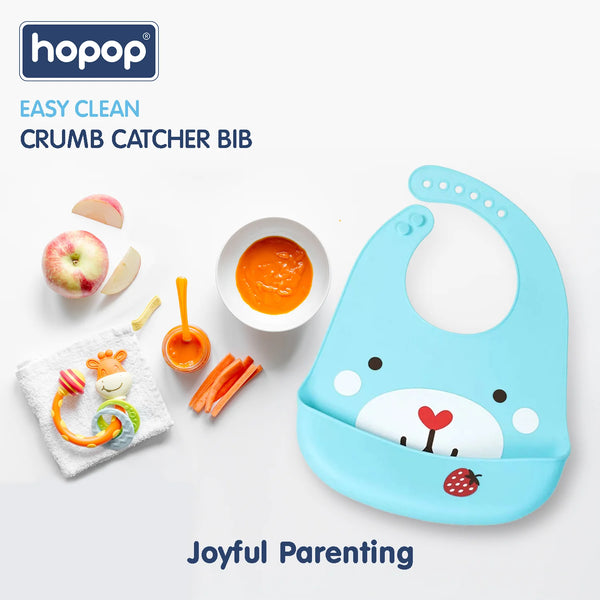Hopop Easy Clean Crumb Catcher Silicon Bib - Assorted Print