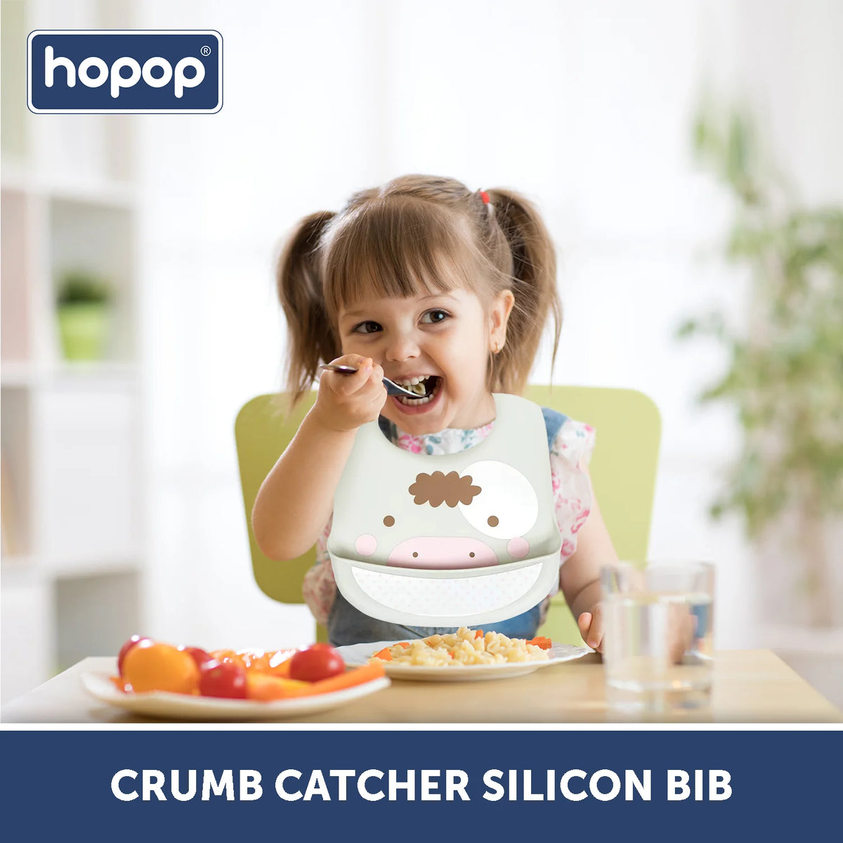 Hopop Adjustable Waterproof Silicone Baby Bib with Crumb Catcher - Assorted
