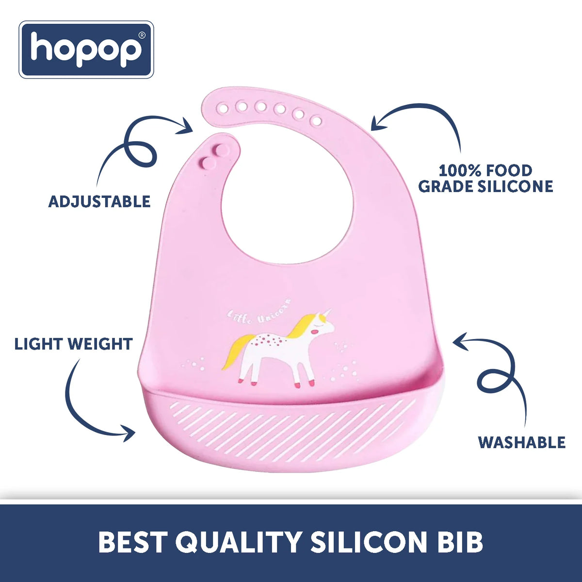 Hopop Adjustable Waterproof Silicone Baby Bib with Crumb Catcher - Assorted