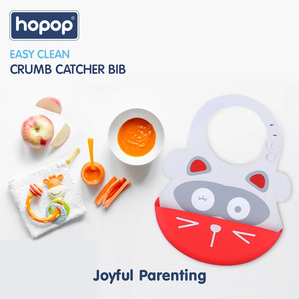 Hopop Easy Clean Crumb Catcher Silicon Bib- Assorted Print