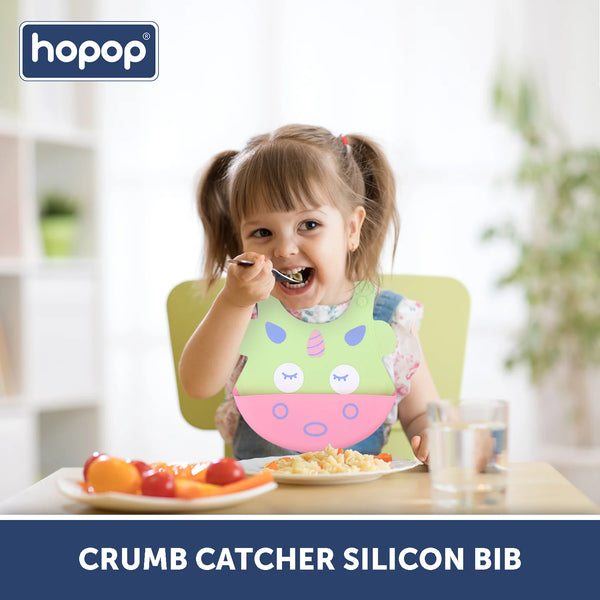 Hopop Easy Clean Crumb Catcher Silicon Bib- Assorted Print