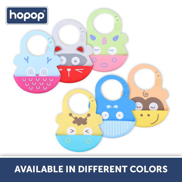 Hopop Easy Clean Crumb Catcher Silicon Bib- Assorted Print