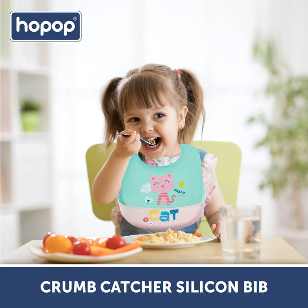 Hopop Easy Clean Crumb Catcher Silicon Bib - Assorted Print