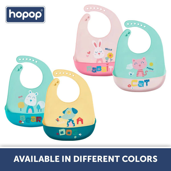 Hopop Easy Clean Crumb Catcher Silicon Bib - Assorted Print